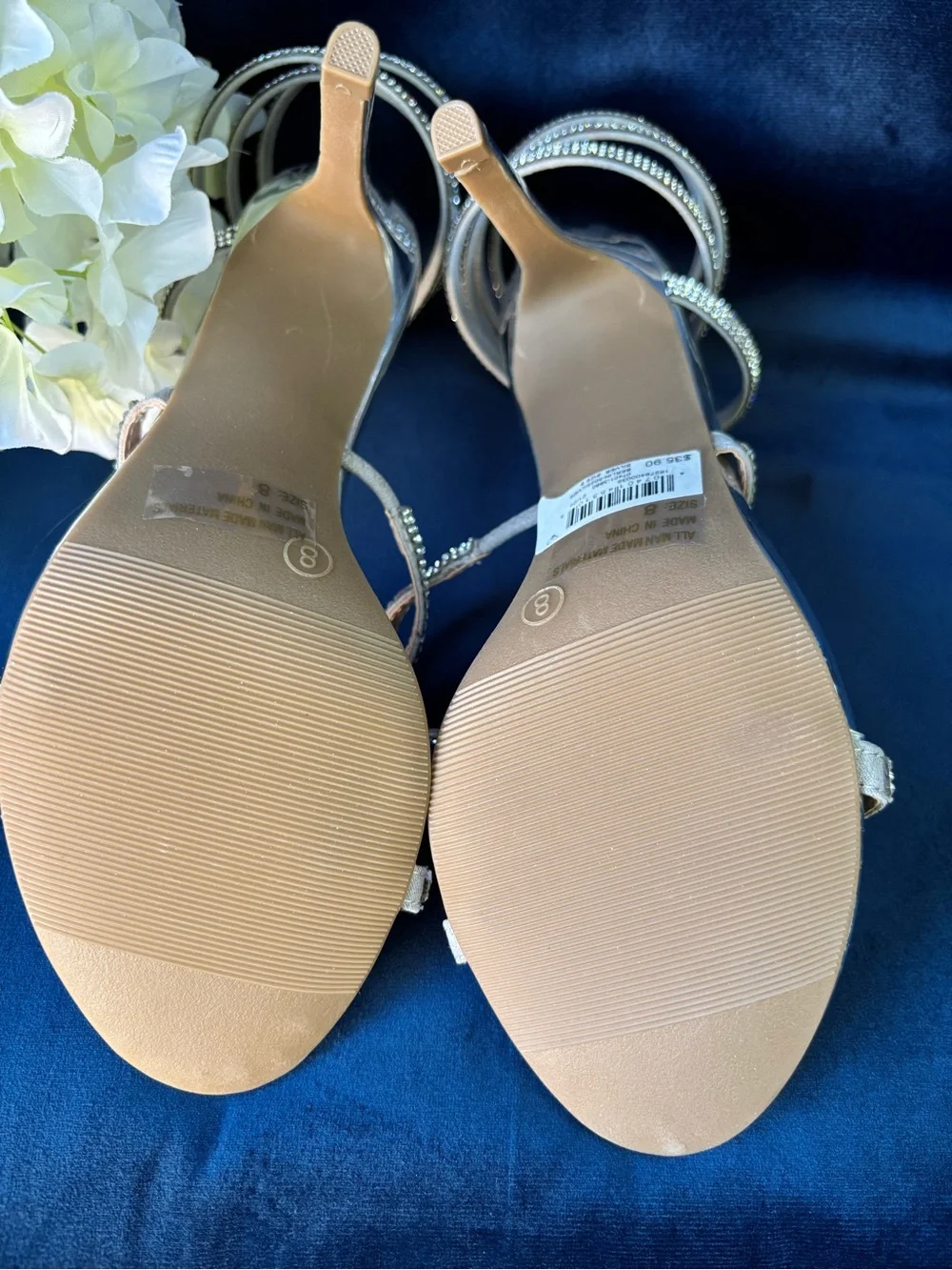 Windsor Silver Spiral Rhinestone Strap Stiletto Sandals Size 8